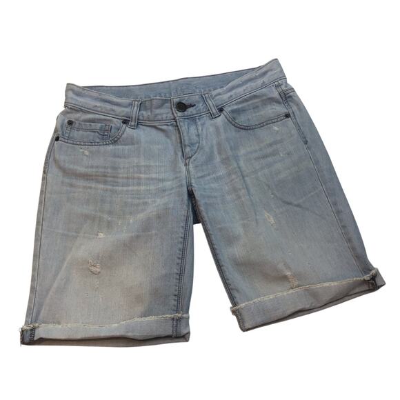 Loft Denim Bermuda Boyfriend Fit Shorts Light Wash Distressed Broken In Style - Picture 12 of 16